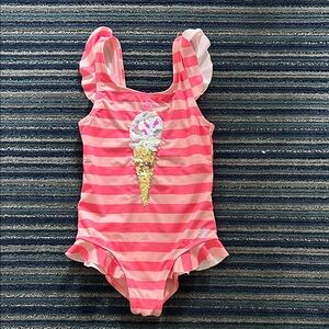 Joules kids Pink Striped Swimsuit size 5